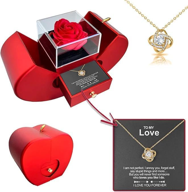 iceevery Store Preserved Handmade Red Rose With Hollow Clavicle Necklace,Jewelry Boxes With Necklace For Girlfriend,Wife,Mom With ''To My Love'' Card - Image 1